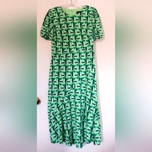 DONNA MORGAN A Line Puffed Sleeve Midi Dress‎ sz.4 Green NWT